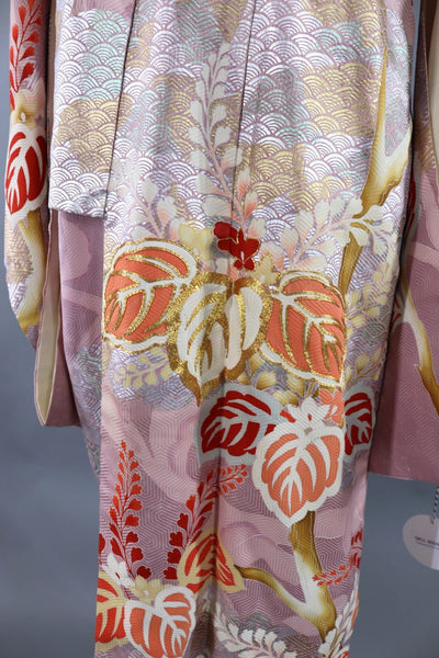 Vintage Silk Kimono Robe / Pastel Orchid and Silver Floral - ThisBlueBird