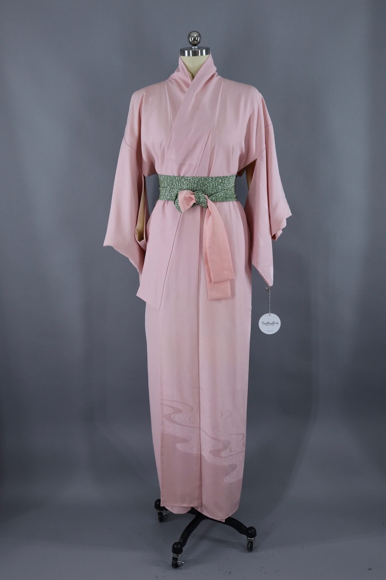 Vintage Silk Kimono Robe / Pastel Pink Rivers - ThisBlueBird