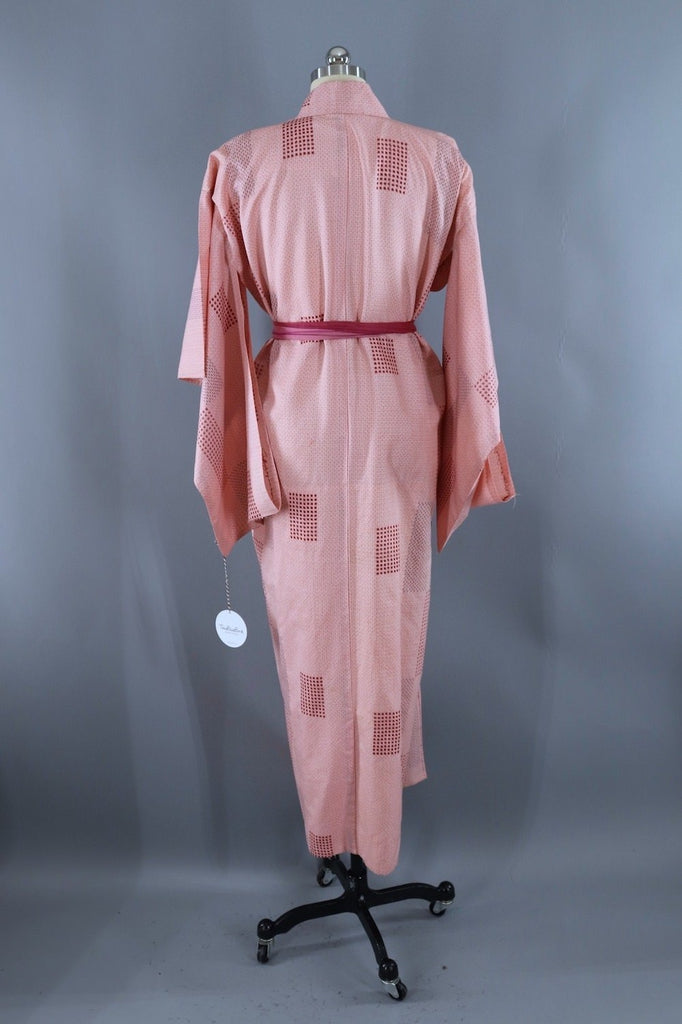 Vintage Silk Kimono Robe / Pink and Red Ikat-ThisBlueBird - Modern Vintage