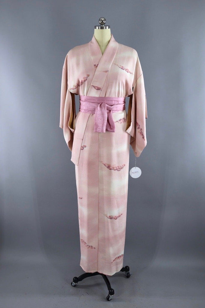 Vintage Silk Kimono Robe / Pink Clouds - ThisBlueBird