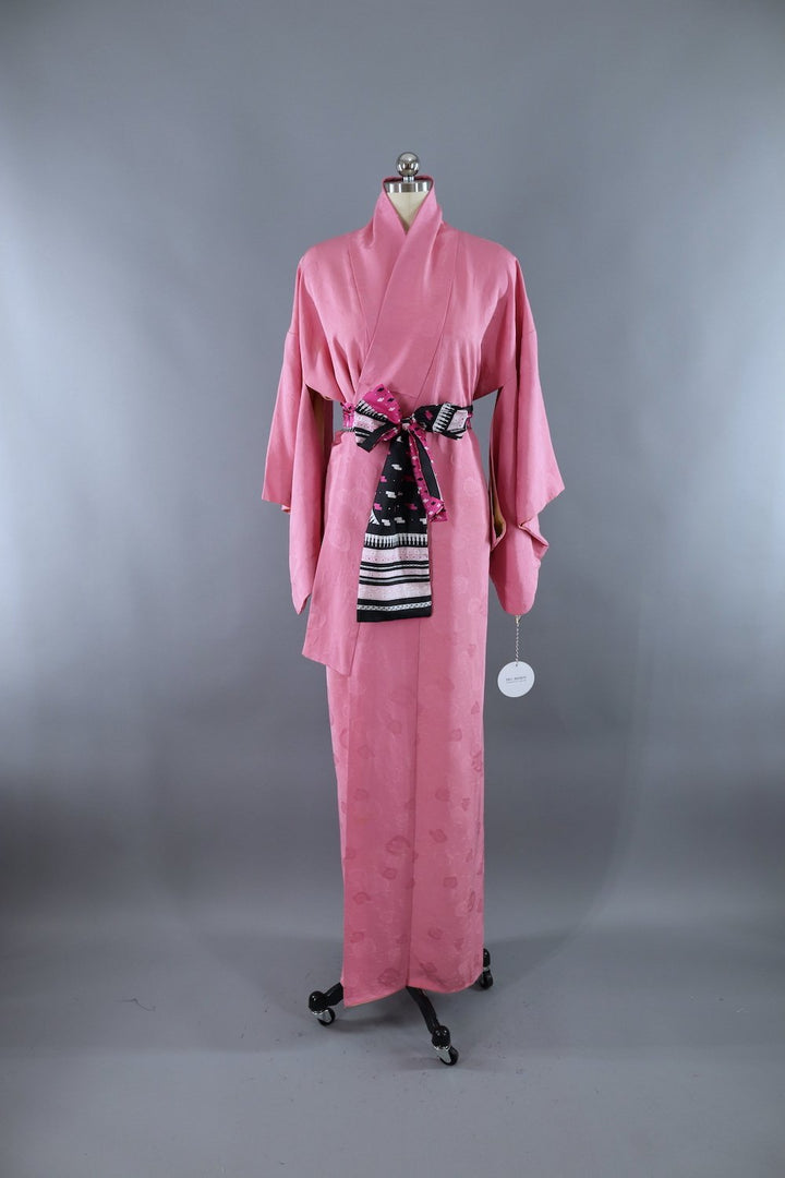 Vintage Silk Kimono Robe / Pink Floral - ThisBlueBird