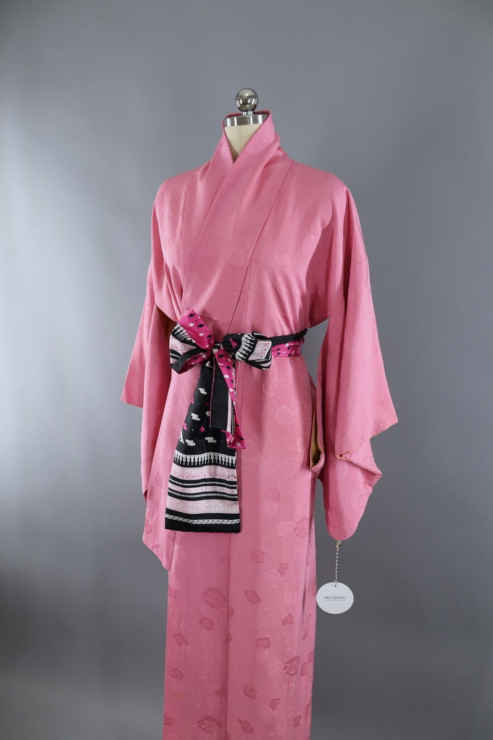 Vintage Silk Kimono Robe / Pink Floral - ThisBlueBird