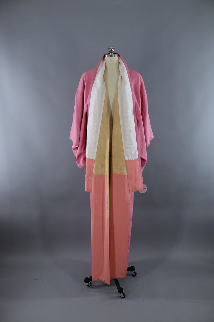 Vintage Silk Kimono Robe / Pink Floral - ThisBlueBird