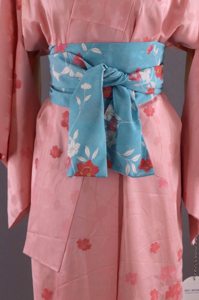 Vintage Silk Kimono Robe / Pink Floral Print - ThisBlueBird