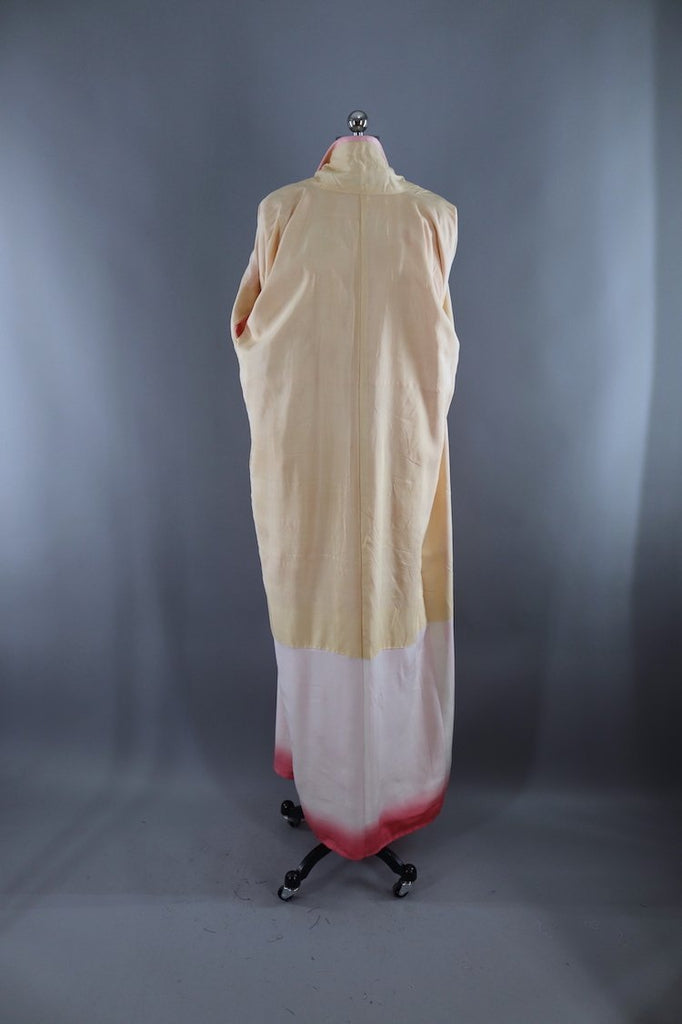 Vintage Silk Kimono Robe / Pink Floral Print - ThisBlueBird