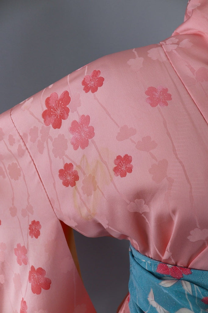 Vintage Silk Kimono Robe / Pink Floral Print - ThisBlueBird