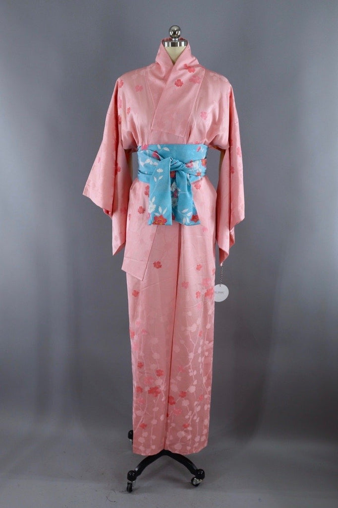 Vintage Silk Kimono Robe / Pink Floral Print – ThisBlueBird