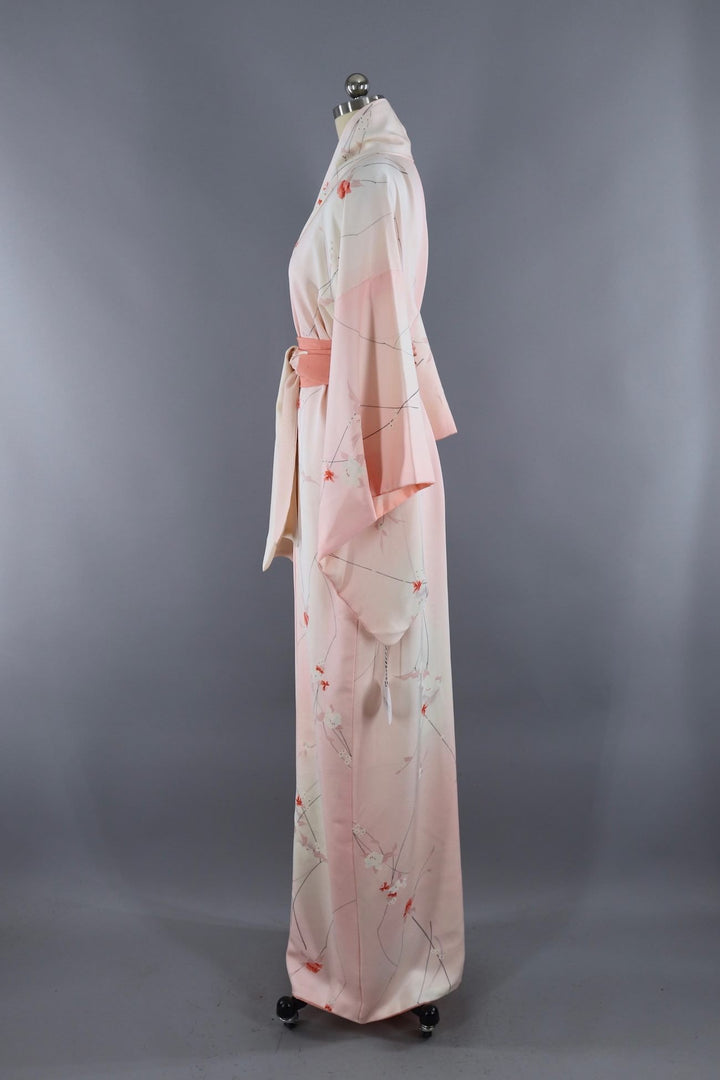 Vintage Silk Kimono Robe / Pink Ombre Floral - ThisBlueBird