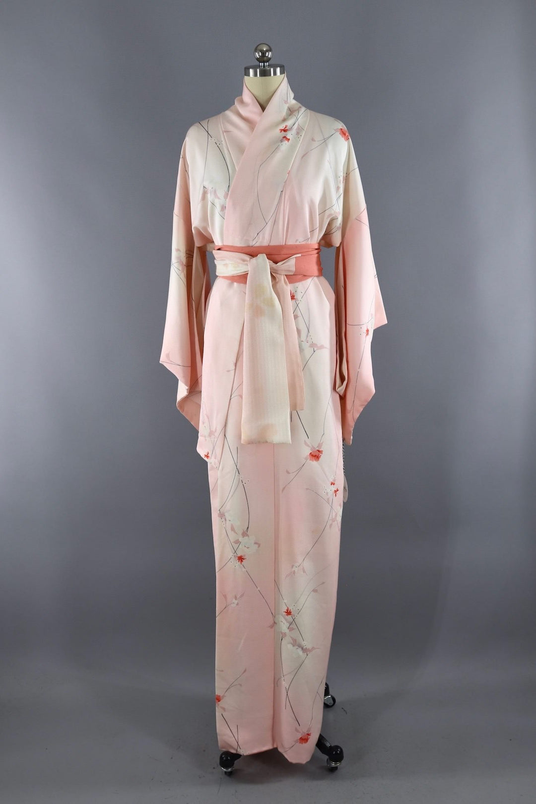 Vintage Silk Kimono Robe / Pink Ombre Floral - ThisBlueBird