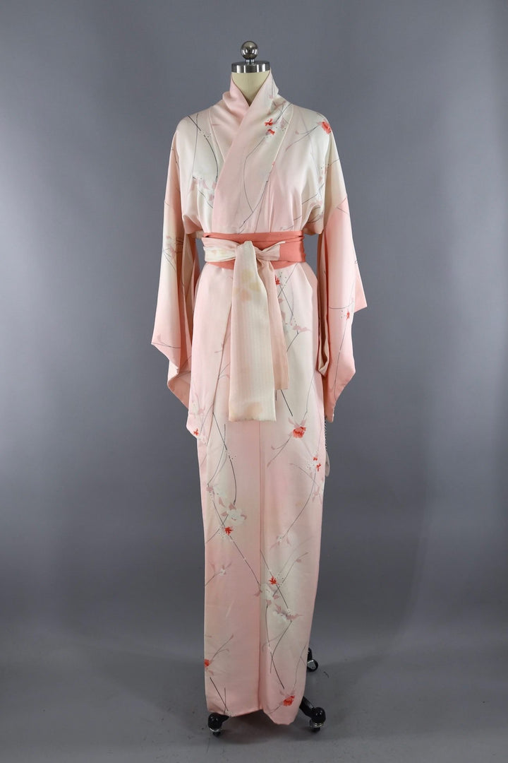 Vintage Silk Kimono Robe / Pink Ombre Floral - ThisBlueBird