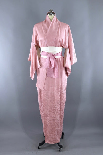 Vintage Silk Kimono Robe / Pink Ribbons - ThisBlueBird