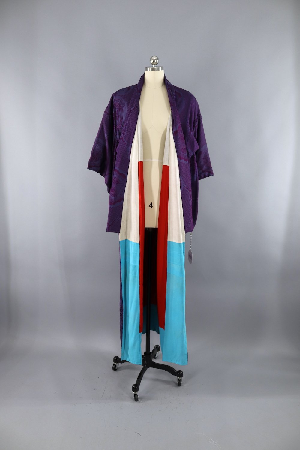 Vintage Silk Kimono Robe / Purple Blue Omeshi - ThisBlueBird