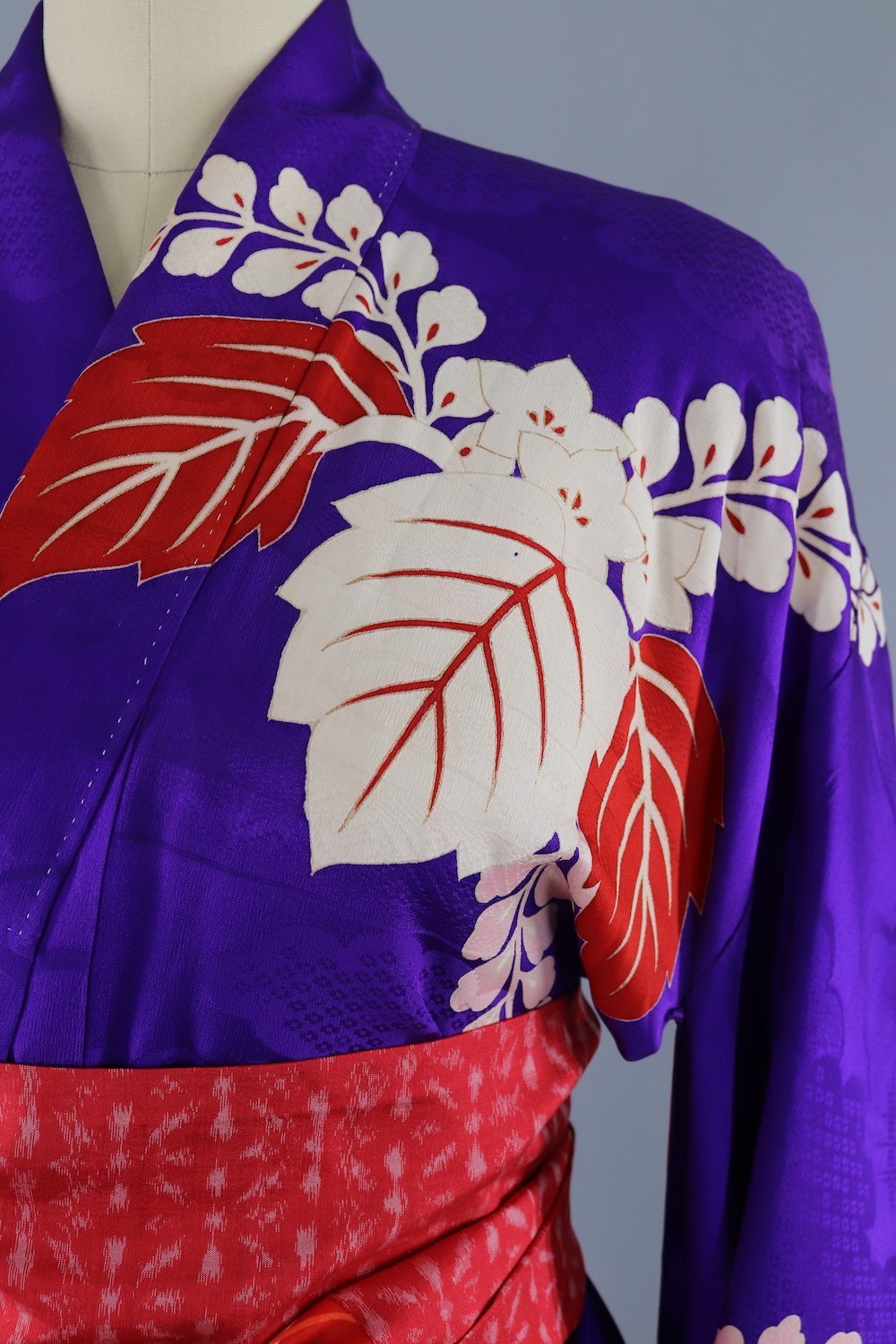 Vintage Silk Kimono Robe / Purple & Red Floral - ThisBlueBird
