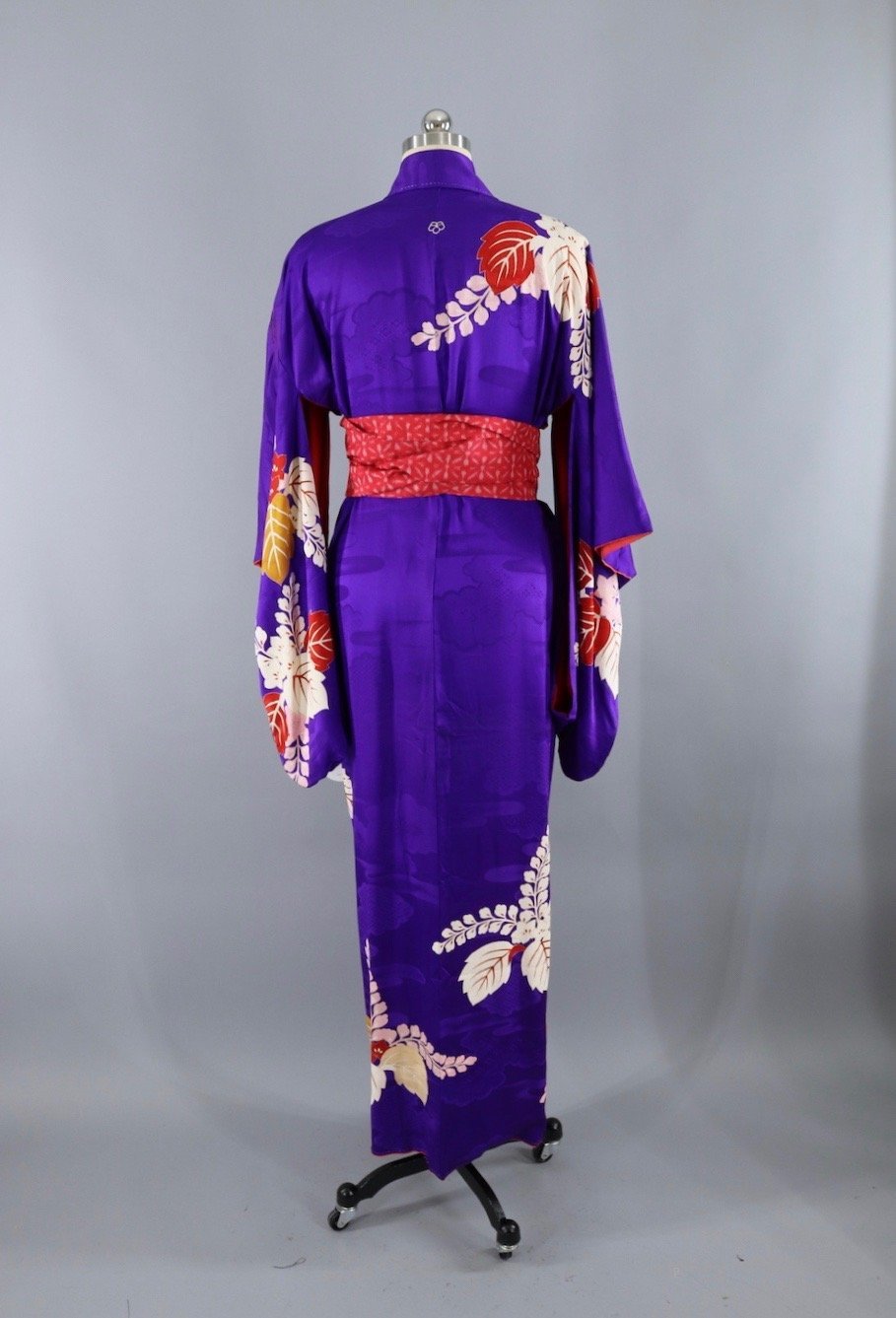 Vintage Silk Kimono Robe / Purple & Red Floral - ThisBlueBird