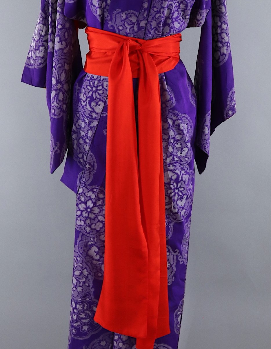 Vintage Silk Kimono Robe / Purple Silver Omeshi - ThisBlueBird