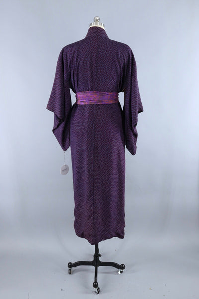 Vintage Silk Kimono Robe / Purple Small Floral Print - ThisBlueBird