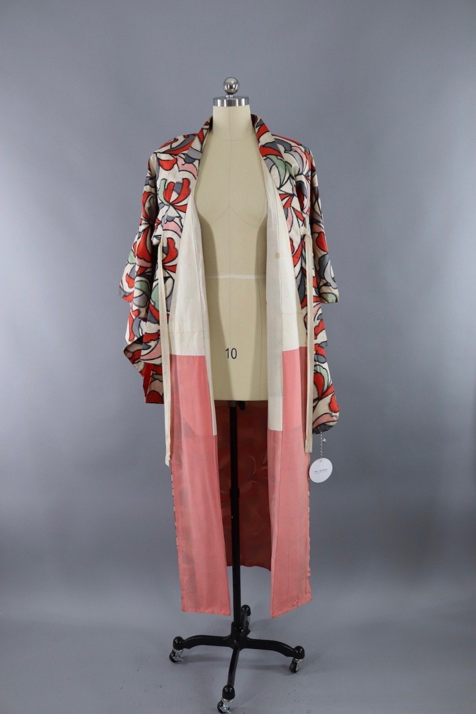 Vintage Silk Kimono Robe / Red Art Deco Ikat - ThisBlueBird
