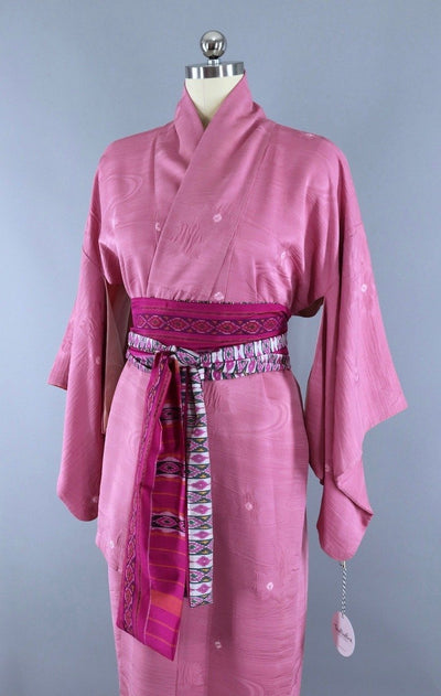 Vintage Silk Kimono Robe / Rose Pink Shibori - ThisBlueBird