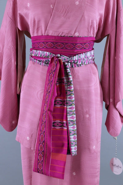 Vintage Silk Kimono Robe / Rose Pink Shibori - ThisBlueBird