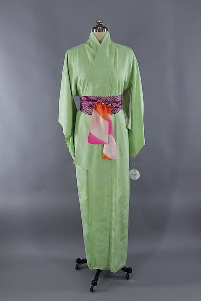 Vintage Silk Kimono Robe - Spring Green Trees - ThisBlueBird