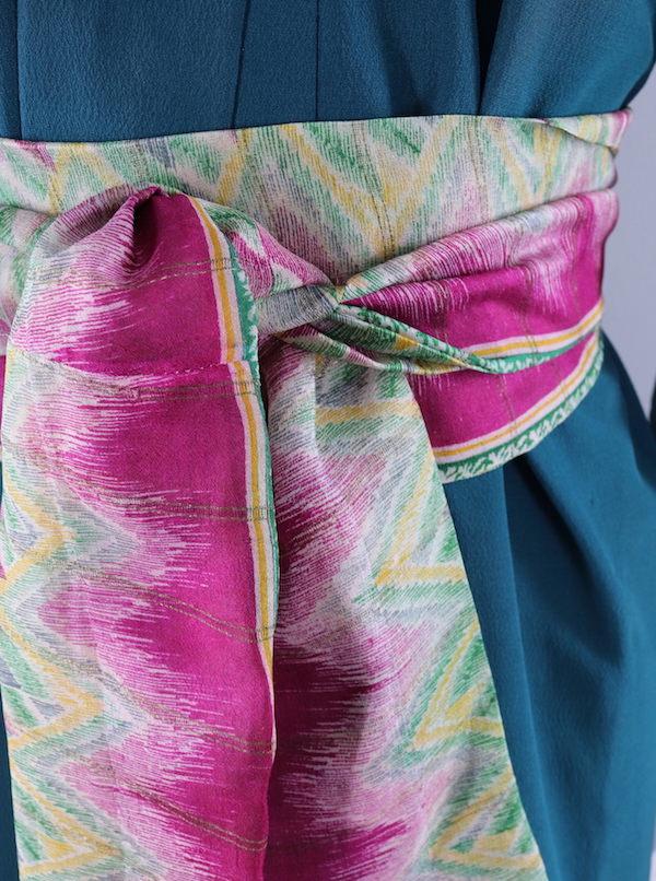 Vintage Silk Kimono Robe / Teal Green Floral - ThisBlueBird
