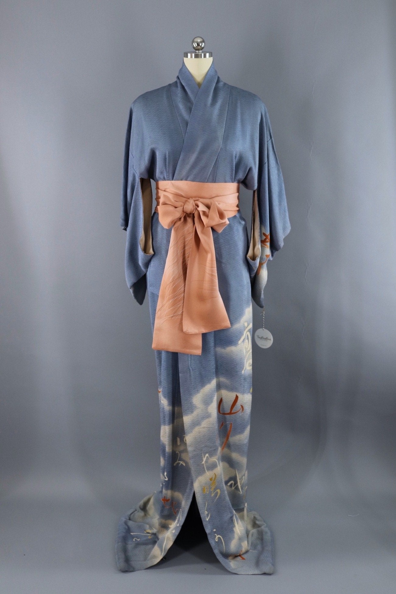 Vintage Silk Kimono Robe Uchikake Blue Clouds-ThisBlueBird - Modern Vintage