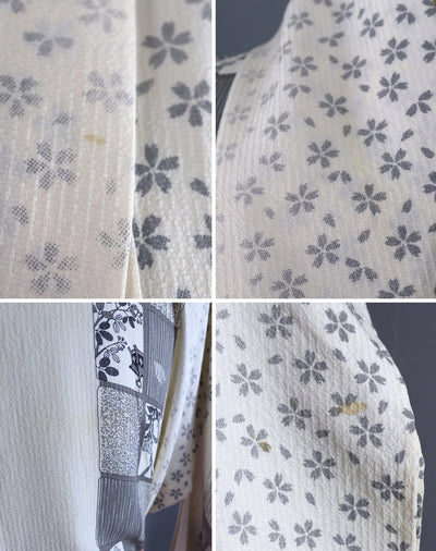 Vintage Silk Kimono Robe White and Grey Floral ThisBlueBird