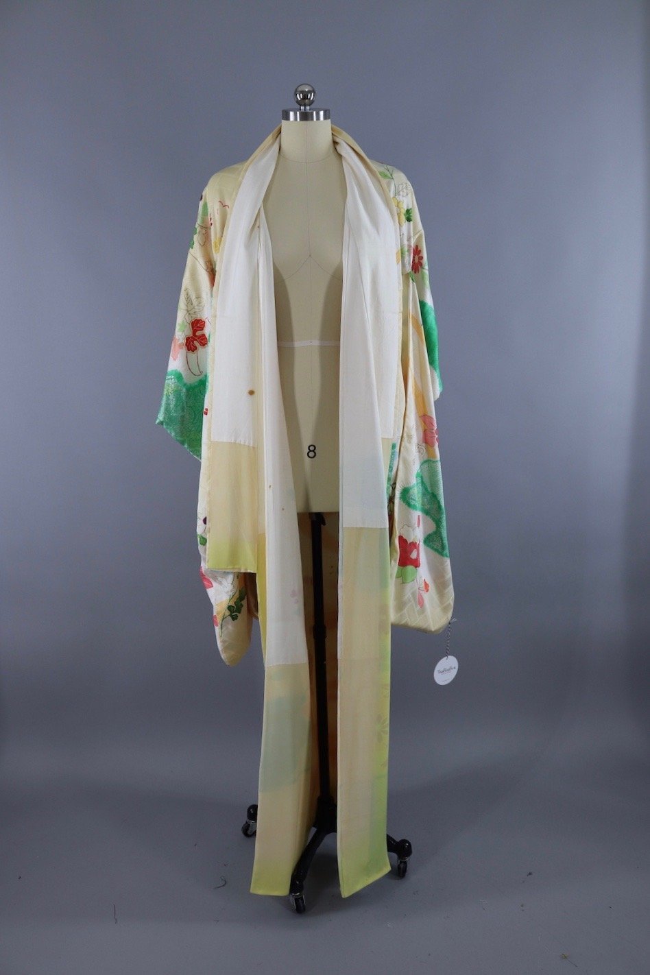 Vintage Silk Kimono Robe / Yellow Ombre Green Floral - ThisBlueBird