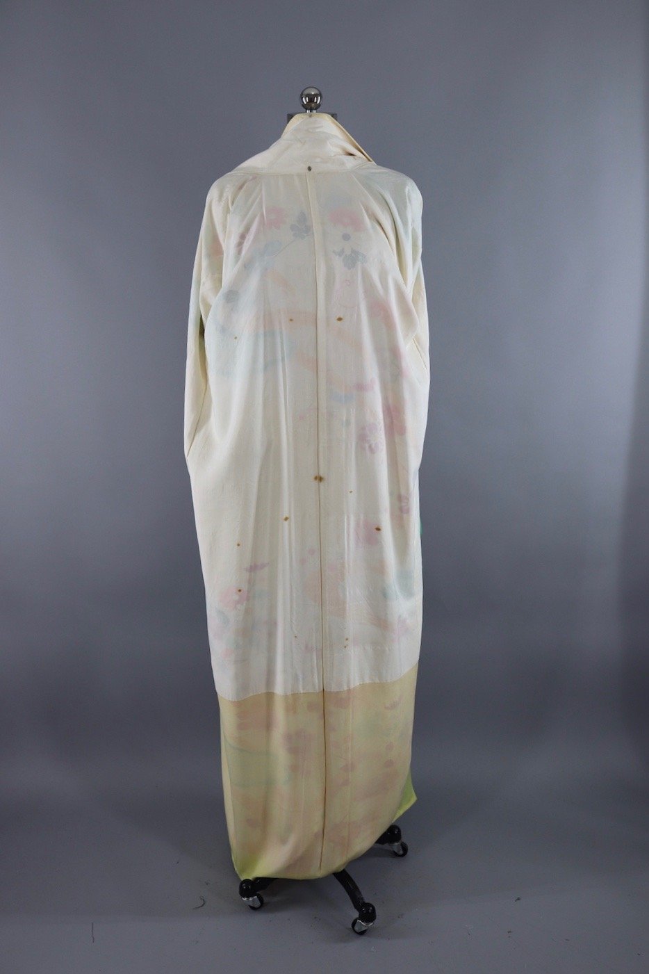 Vintage Silk Kimono Robe / Yellow Ombre Green Floral - ThisBlueBird