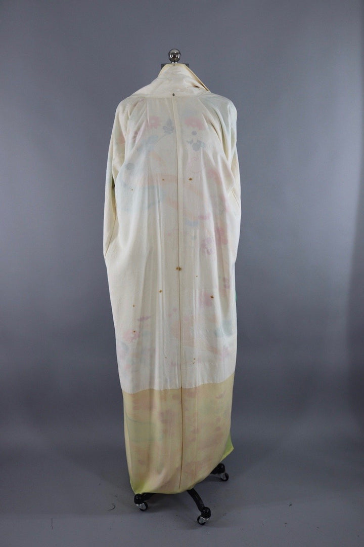 Vintage Silk Kimono Robe / Yellow Ombre Green Floral - ThisBlueBird