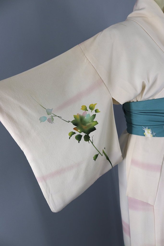 Vintage Silk Rose Print Kimono Robe-ThisBlueBird - Modern Vintage