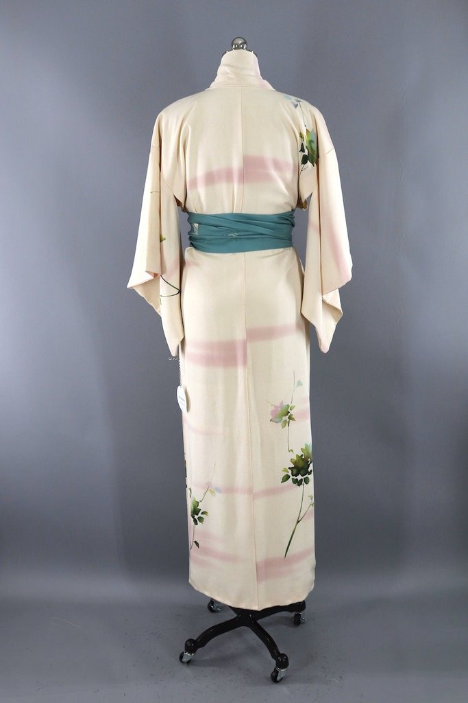 Vintage Silk Rose Print Kimono Robe-ThisBlueBird - Modern Vintage
