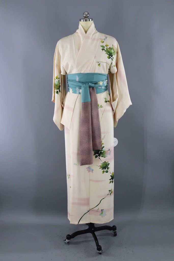 Vintage Silk Rose Print Kimono Robe-ThisBlueBird - Modern Vintage