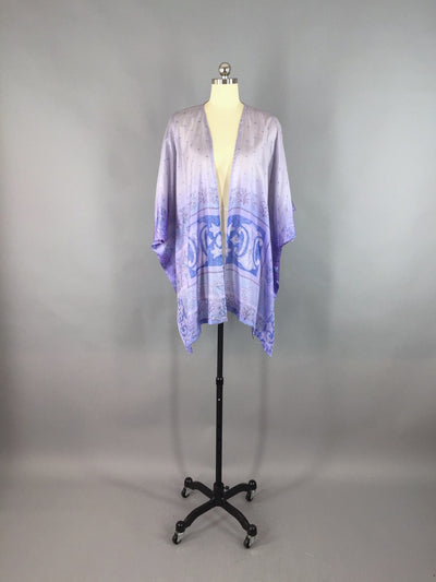 Vintage Silk Sari Kimono Cardigan / Purple Floral Print - ThisBlueBird