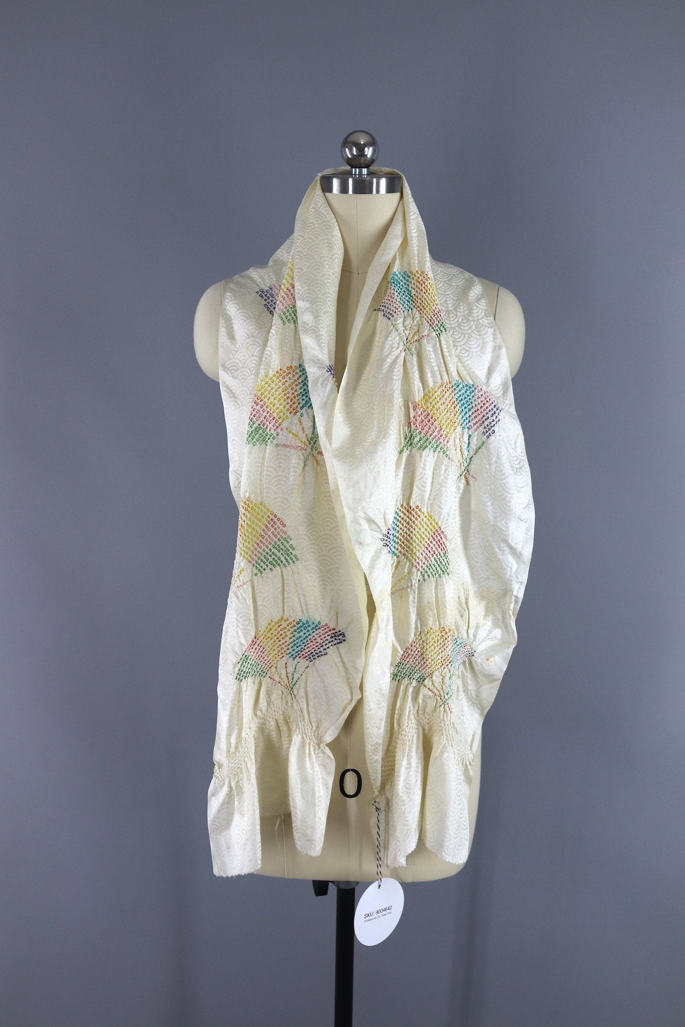Vintage Silk Scarf / Kimono Obiage / Rainbow Shibori Fans - ThisBlueBird