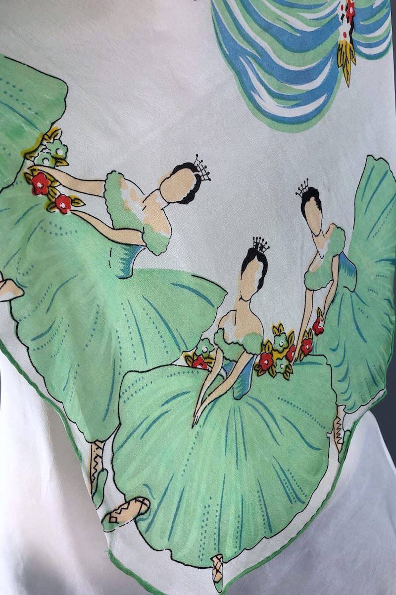 Vintage Silk Scarf with Ballerina Dancers Novelty Print-ThisBlueBird - Modern Vintage