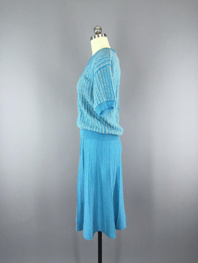 Vintage Skirt and Sweater Set / 1980s Blue Knit - ThisBlueBird
