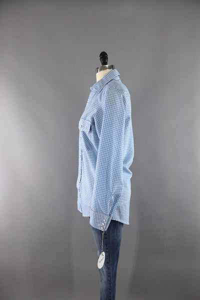 Vintage Sky Blue Gingham Western Shirt - ThisBlueBird
