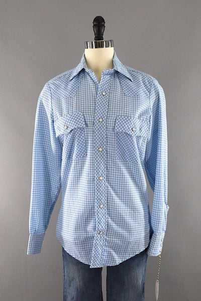 Vintage Sky Blue Gingham Western Shirt - ThisBlueBird