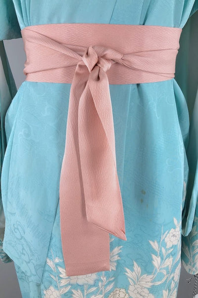 Vintage Sky Blue & Pink Floral Kimono Robe-ThisBlueBird - Modern Vintage