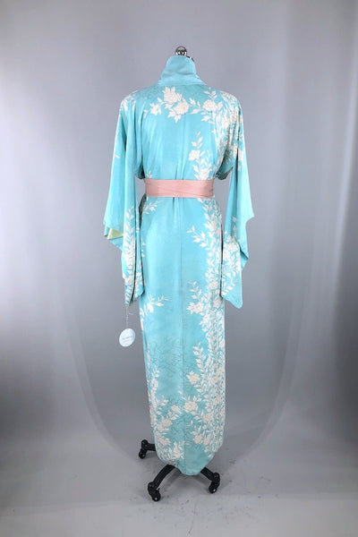 Vintage Sky Blue & Pink Floral Kimono Robe-ThisBlueBird - Modern Vintage