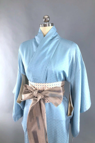 Vintage Sky Blue Shibori Silk Kimono Robe-ThisBlueBird - Modern Vintage