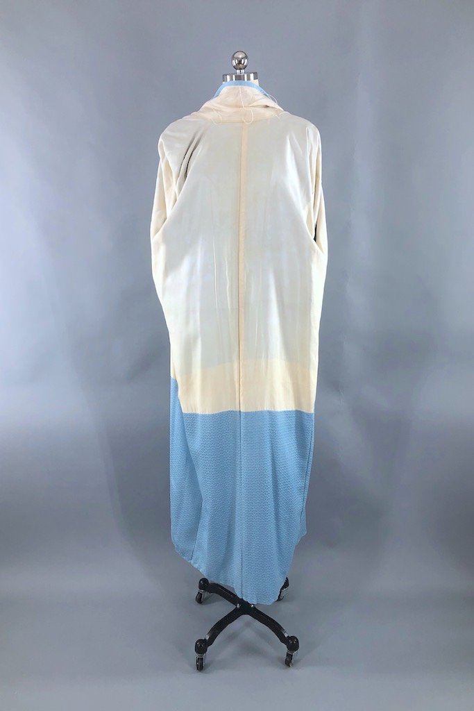 Vintage Sky Blue Shibori Silk Kimono Robe-ThisBlueBird - Modern Vintage