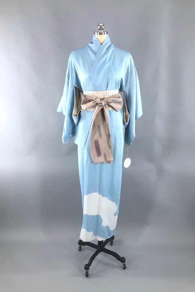 Vintage Sky Blue Shibori Silk Kimono Robe – ThisBlueBird