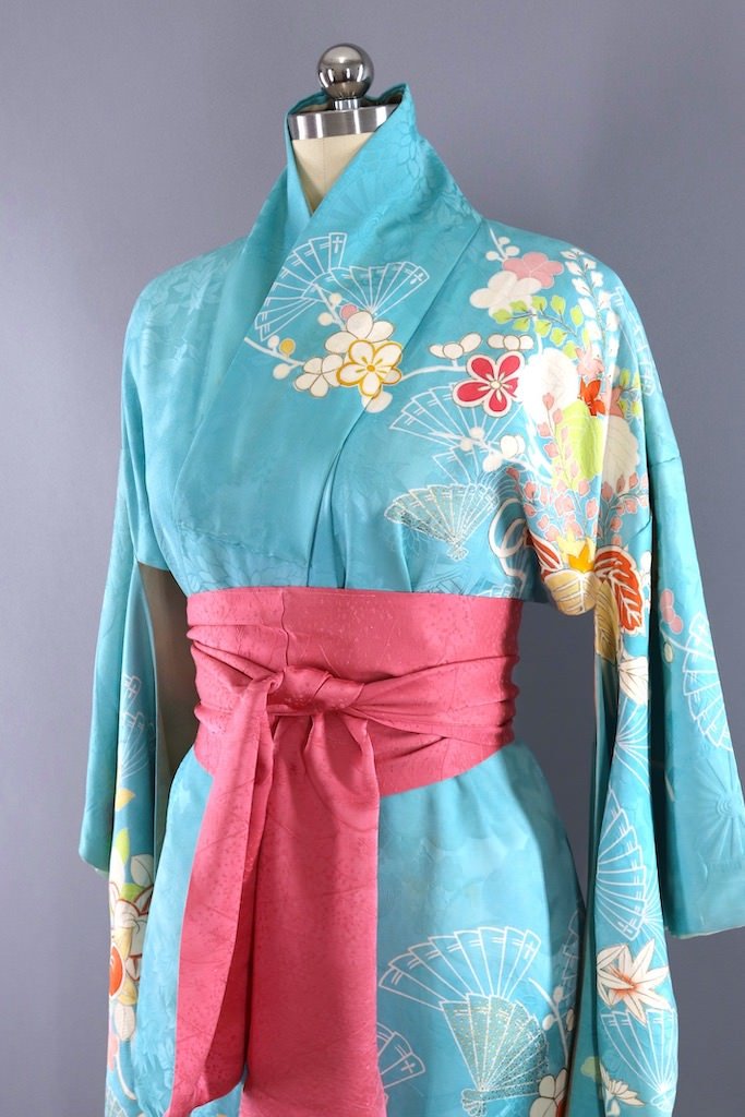 Sky Blue Pattern Robe Vintage Sky Blue Silk Kimono Robe – ThisBlueBird