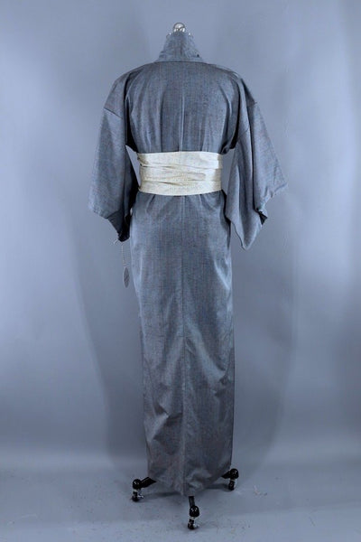 Vintage Slate Blue Raw Silk Kimono Robe-ThisBlueBird - Modern Vintage