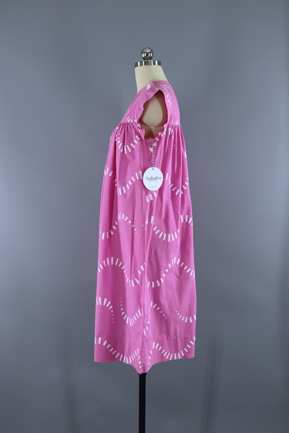 Vintage Summer Cotton Caftan Dress / 1980s Pink & White Print - ThisBlueBird