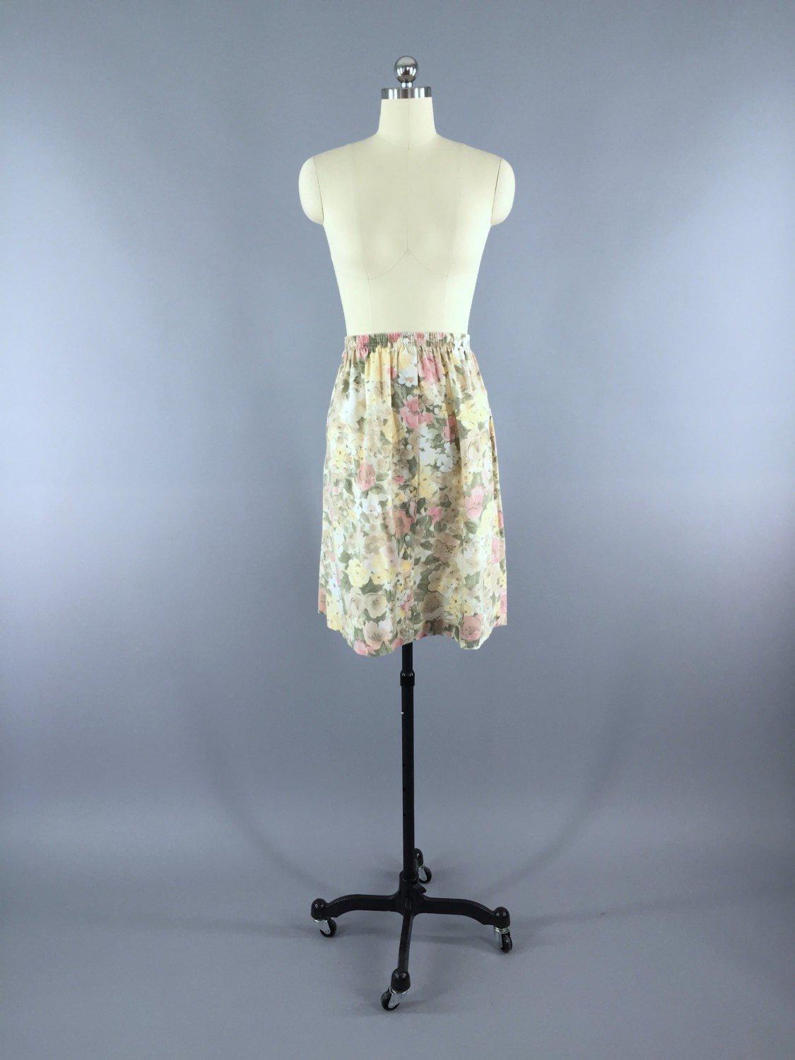 Vintage Tan Floral Print Skirt - ThisBlueBird