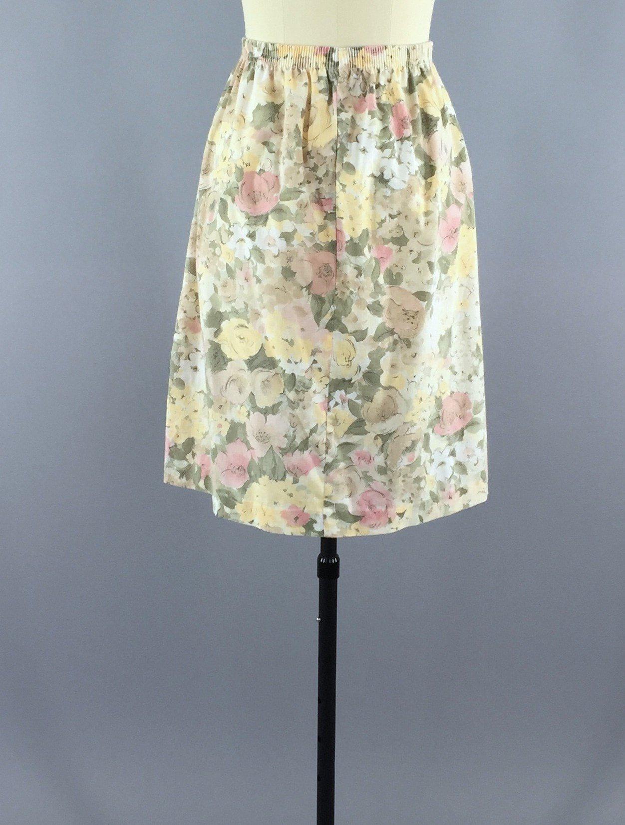 Vintage Tan Floral Print Skirt - ThisBlueBird