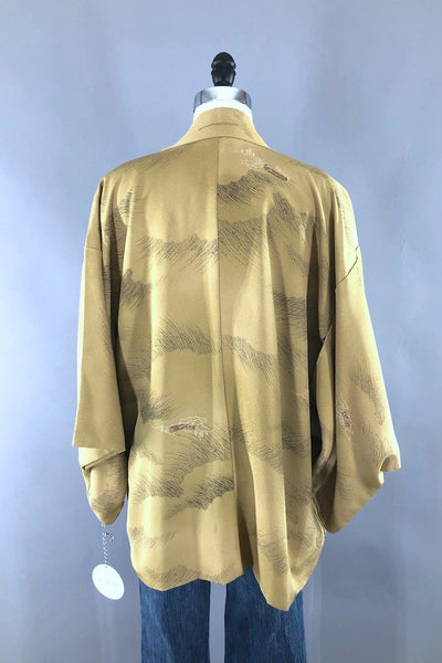 Vintage Tan Silk Kimono Cardigan-ThisBlueBird - Modern Vintage